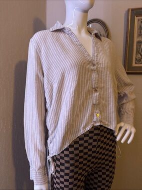 Michael Kors Light Beige Striped Button Front Blouse